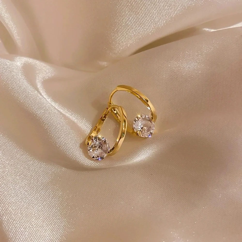 18K Gold Plated CZ Diamond Hoop Earrings for Women